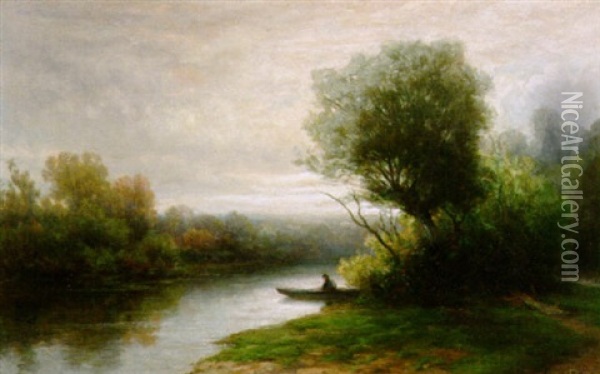 Fluslandschaft Mit Angler Oil Painting - Hendrik Dirk Kruseman van Elten