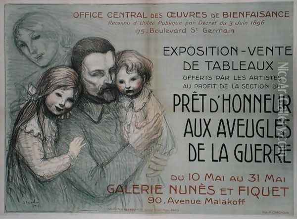 Poster advertising an art sale in aid of blinded soldiers, 1917 Oil Painting - Theophile Alexandre Steinlen