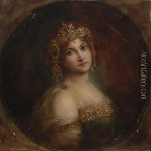 Bildnis Einer Dame In Byzantinischem Kostum. Oil Painting - Ferdinand Keller