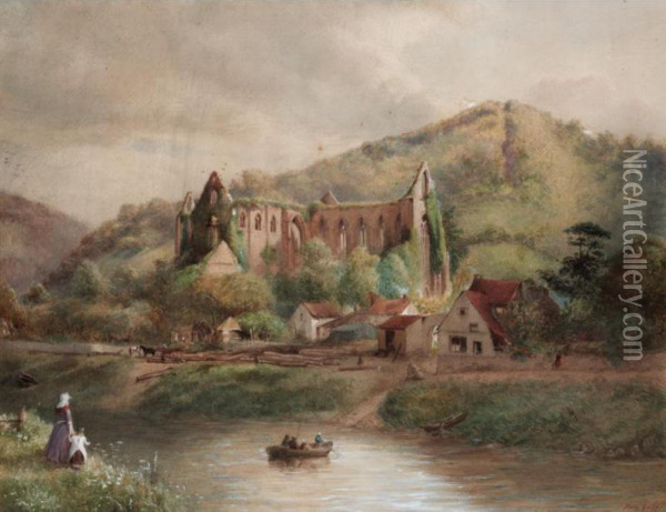 View Of Tintern Abbey; View Of Bolton Abbey Oil Painting - Henry Gales