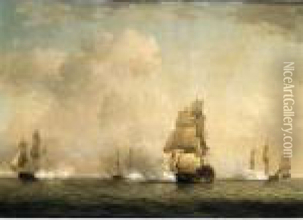 The Capture Of A French Ship By Royal Family Privateers Oil Painting - Charles Brooking