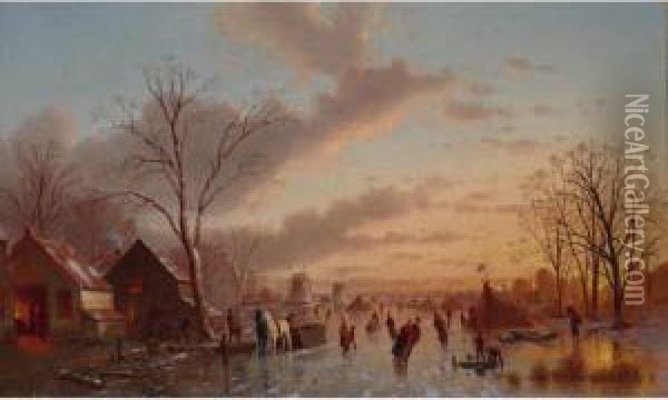 Skating At Twilight Oil Painting - Johann Mongels Culverhouse