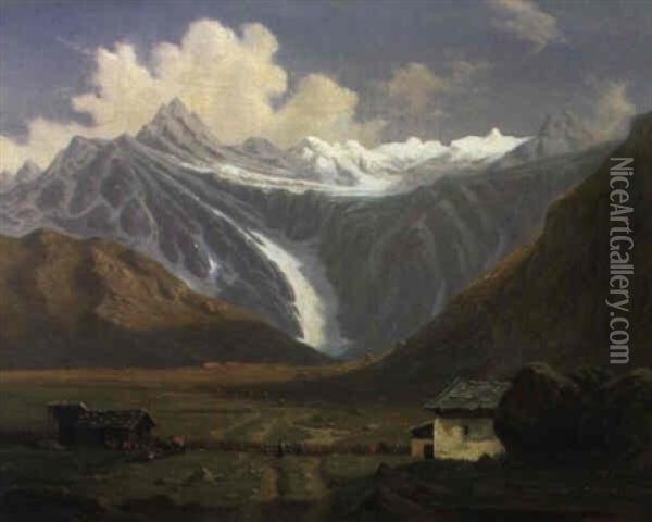 Hochalm Mit Sennhutten Am Higru Gletscher Oil Painting - Emil Ludwig Lohr