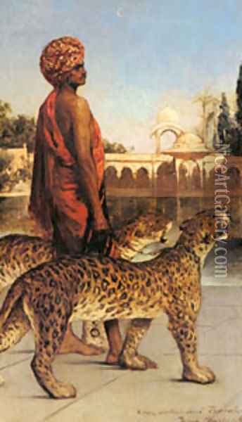Benjamin The Palace Guard With Two Leopards Oil Painting - Constant Benjamin Jean Joseph