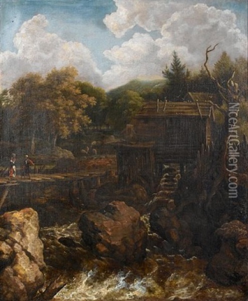 A Norwegian Mountain Landscape Oil Painting - Allaert van Everdingen