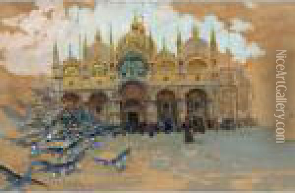 Piazza San Marco Oil Painting - Vincenzo Caprile