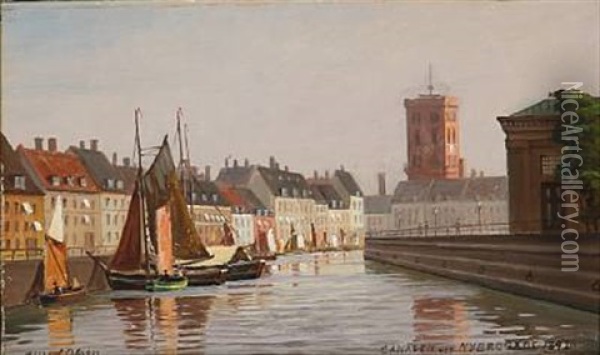 Canalen Ved Nybrogade Oil Painting - Alfred Olsen