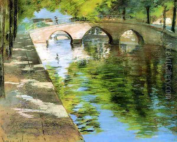 Reflections (or Canal Scene) Oil Painting - William Merritt Chase