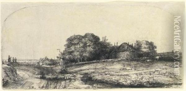 Landscape With A Haybarn And A Flock Of Sheep (b., Holl. 224; H. 241) Oil Painting - Rembrandt Van Rijn