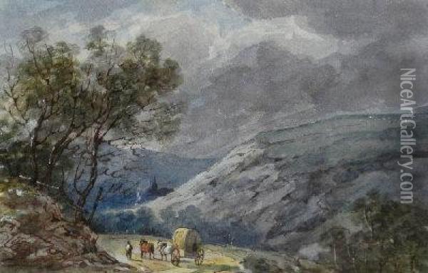 A Cart On A Mountainous Road Oil Painting - William Payne