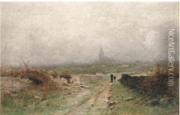 Lecroisie Par Le Brouillard, Bretagne Oil Painting - Gustave Castan