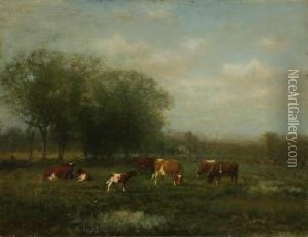 Cattle Grazing On A Summer Day Oil Painting - James McDougal Hart