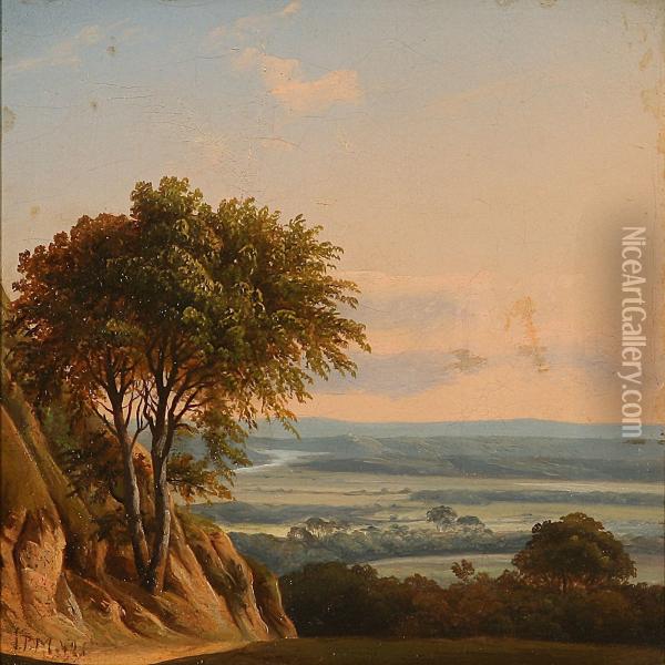 Summer Landscape With View Of A Valley Oil Painting - I. P. Moller