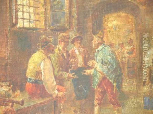 Mediaeval Tavern Scene Oil Painting - L. Grazi