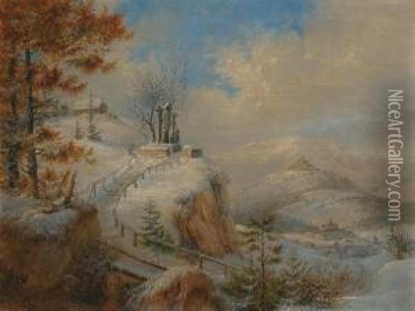 Winter Landscape With Station Of The Cross Oil Painting - Theodor Petter