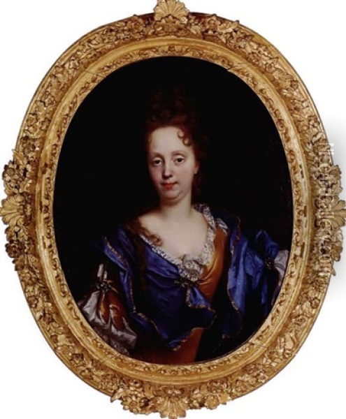 Portrait De Femme En Robe Bleue Oil Painting - Nicolas de Largilliere