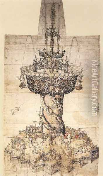 Sketch of a Table Fountain Oil Painting - Albrecht Durer