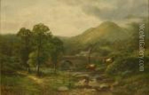 'pont Aberg...' Wales Oil Painting - David Bates
