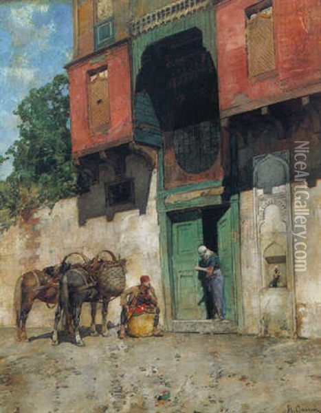 Itinerant Merchant In A Turkish Street Oil Painting - Alberto Pasini