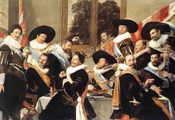 Banquet of the Officers of the St Hadrian Civic Guard Company (2) c. 1627 Oil Painting - Frans Hals