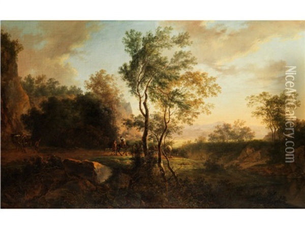 Hirten- Und Eseltreiber In Sudlicher Landschaft Oil Painting - Jan Dirksz. Both