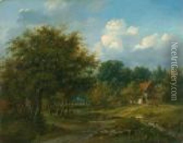 Landliche Szene. Oil Painting - Charles Henri Leickert