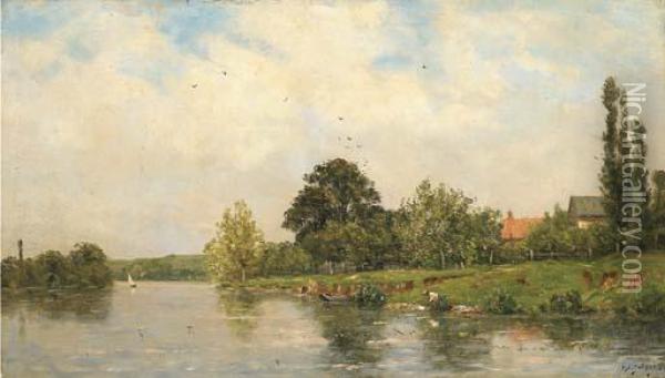 Washing On The Banks Of The River Oil Painting - Hippolyte Camille Delpy