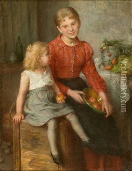 'das Schwesternpaar' Oil Painting - Hedwig Edle von Malheim Friedlaender
