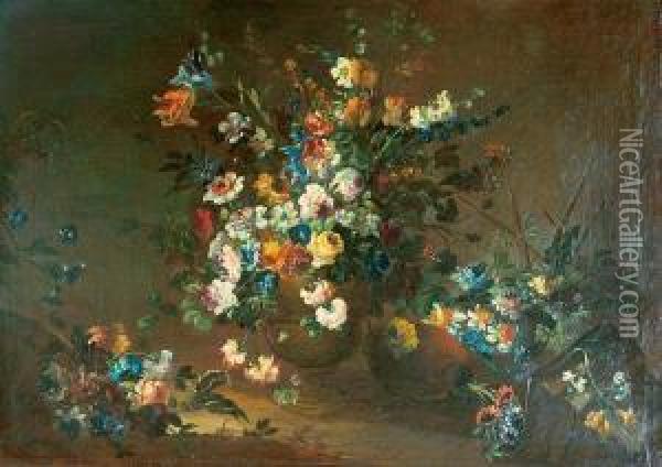 Martwa Natura Z Kwiatami, Ok. 1700 R. Oil Painting - Margherita Caffi