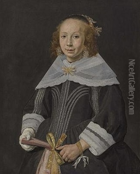 Bildnis Einer Jungen Dame Mit Facher Oil Painting - Frans Franszoon Hals the Younger