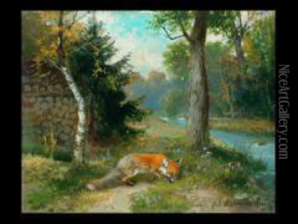 Der Fuchs Am Bachlauf Oil Painting - Julius Scheurer