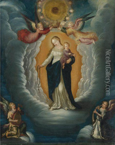 Madonna And Child Being Crowned By Angels Oil Painting - Pieter Lisaert