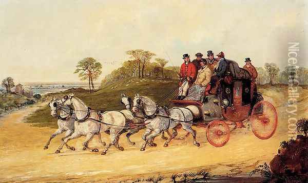 Mail Coaches on an Open Road Oil Painting - Henry Alken