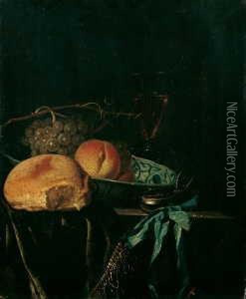 Stilleben Mit Brot, Fruchten Und Taschenuhr. Oil Painting - Juriaen van Streeck