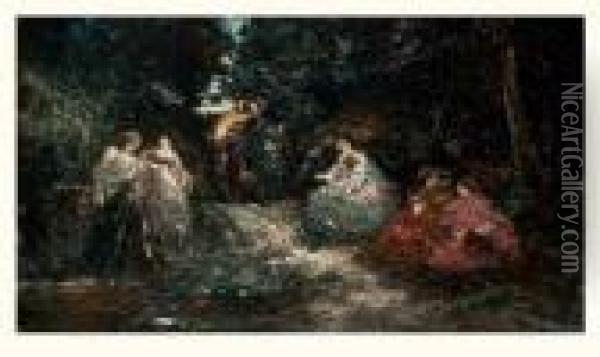 Scene De Parc Oil Painting - Adolphe Joseph Th. Monticelli