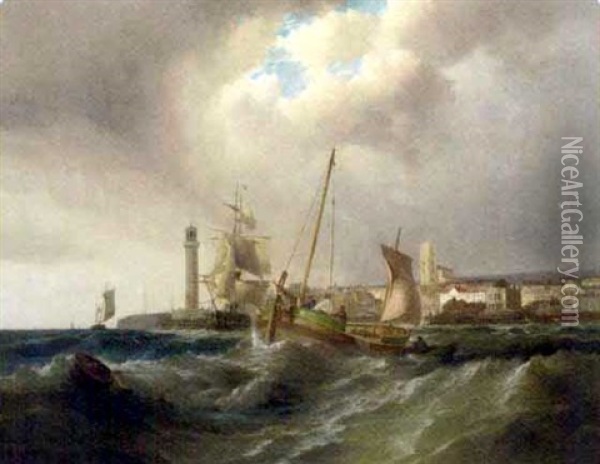Shipping In A Heavy Swell Off Margate Oil Painting - Sir George Chambers