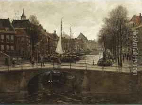 A View Of Het Zieken, The Hague Oil Painting - Kees Van Waning
