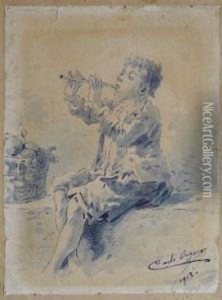 Il Piccolo Flautista Oil Painting - Carlo Orgero