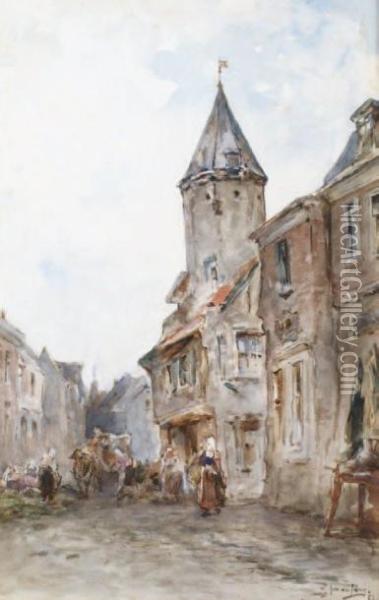 Rue De La Vieille Ville Animee Oil Painting - Jan De Jong
