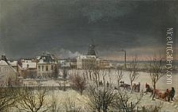 Strandvejen Near Svanemollen, Winter 1865 Oil Painting - Ferdinand Richardt