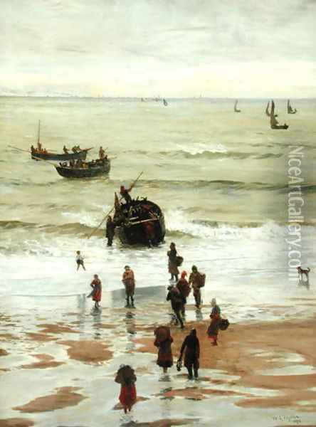 Fishing Boats Setting Out from Portel, 1872 Oil Painting - William Lionel Wyllie