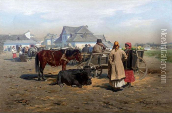 Coming To Market Oil Painting - Wladyslaw Szerner