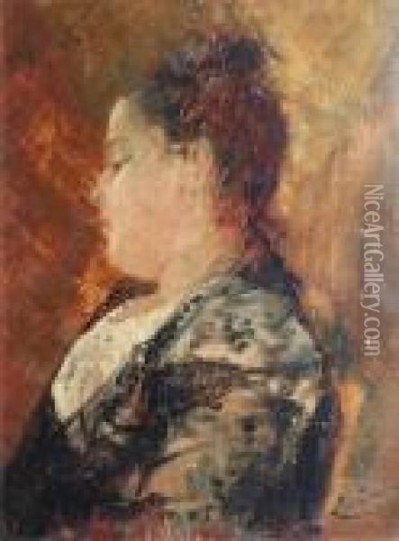 Portraitde Femme Au Chignon Assise Oil Painting - Pierre Carrier-Belleuse