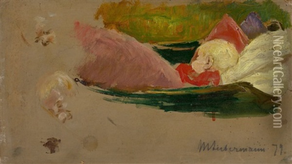 Schlafendes Kind Im Kinderwagen (study) Oil Painting - Max Liebermann