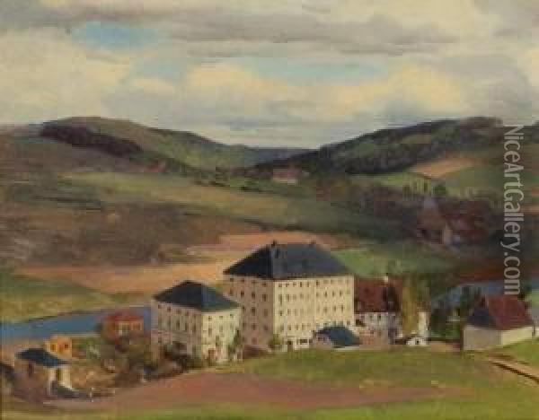 Die Baumwollspinnerei Und Strickgarnfabrik Von Pansa Und Hauschild In Hohenfichte Oil Painting - Heinrich Eduard Muller