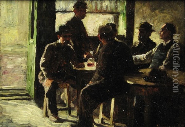 At The Pub Oil Painting - Ludovic Bassarab