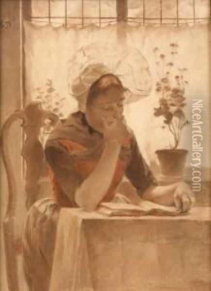 Girl Reading Near A Window Oil Painting - Walter MacEwen