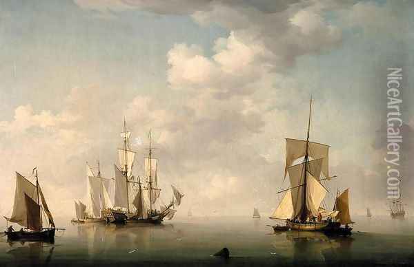 Shipping in a Calm Oil Painting - Charles Brooking