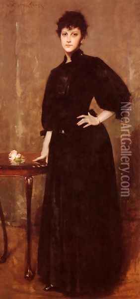 Portrait of Mrs. C. (or Lady in Black; Portrait of a Lady in Black) Oil Painting - William Merritt Chase