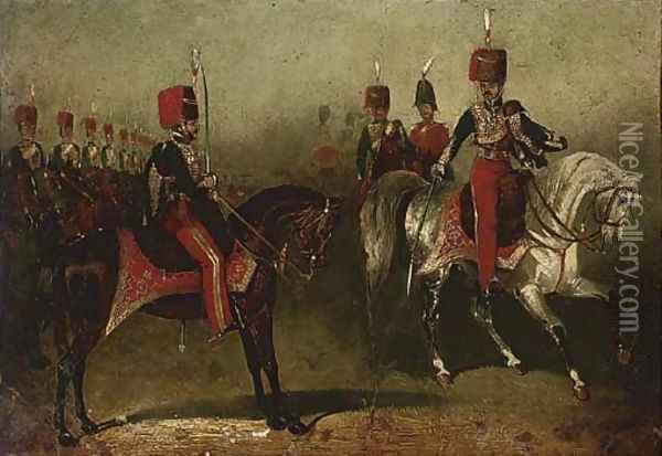 11th Hussars on parade Oil Painting - David of York Dalby